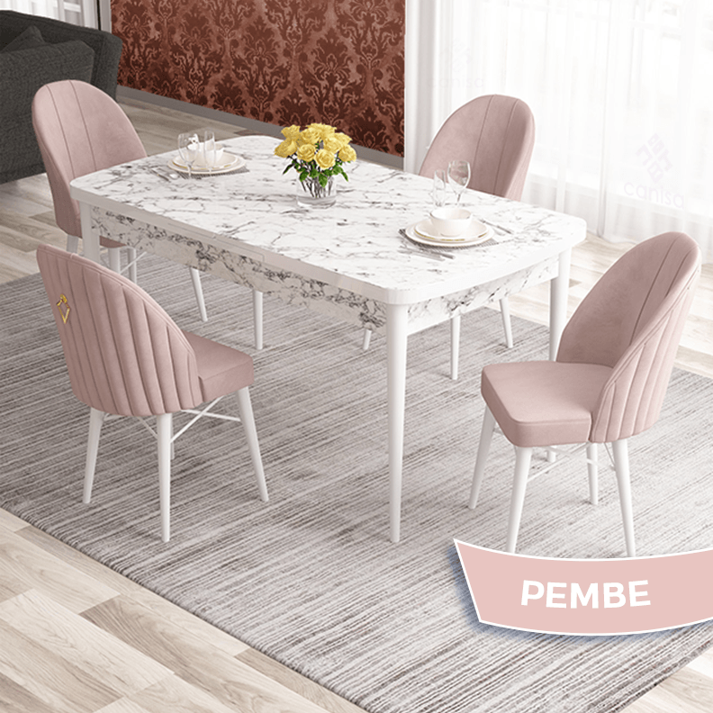 masa beyaz mermer desen sandalye pembee