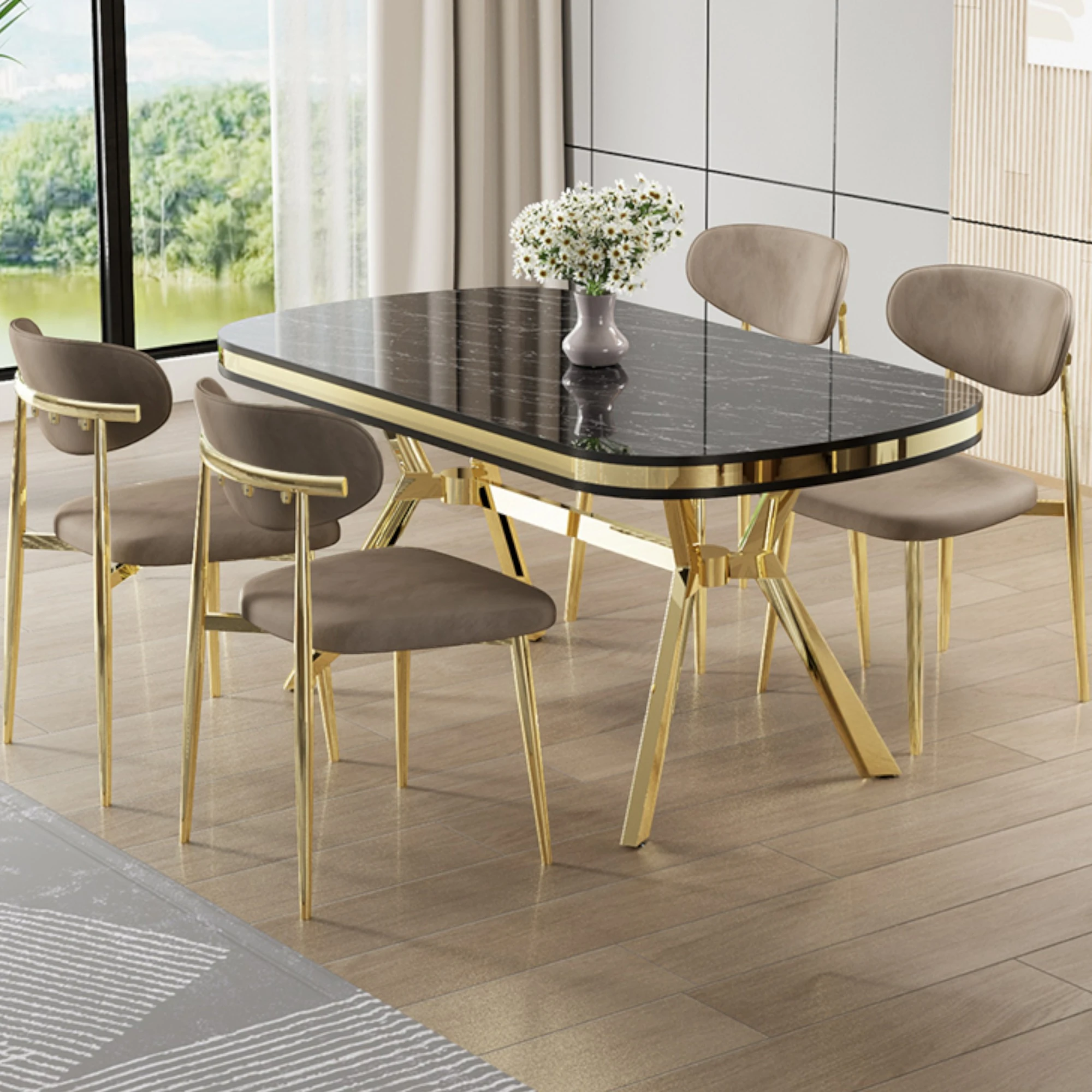 Sonata Masa Cappucino Sandalye Ayaklar Gold