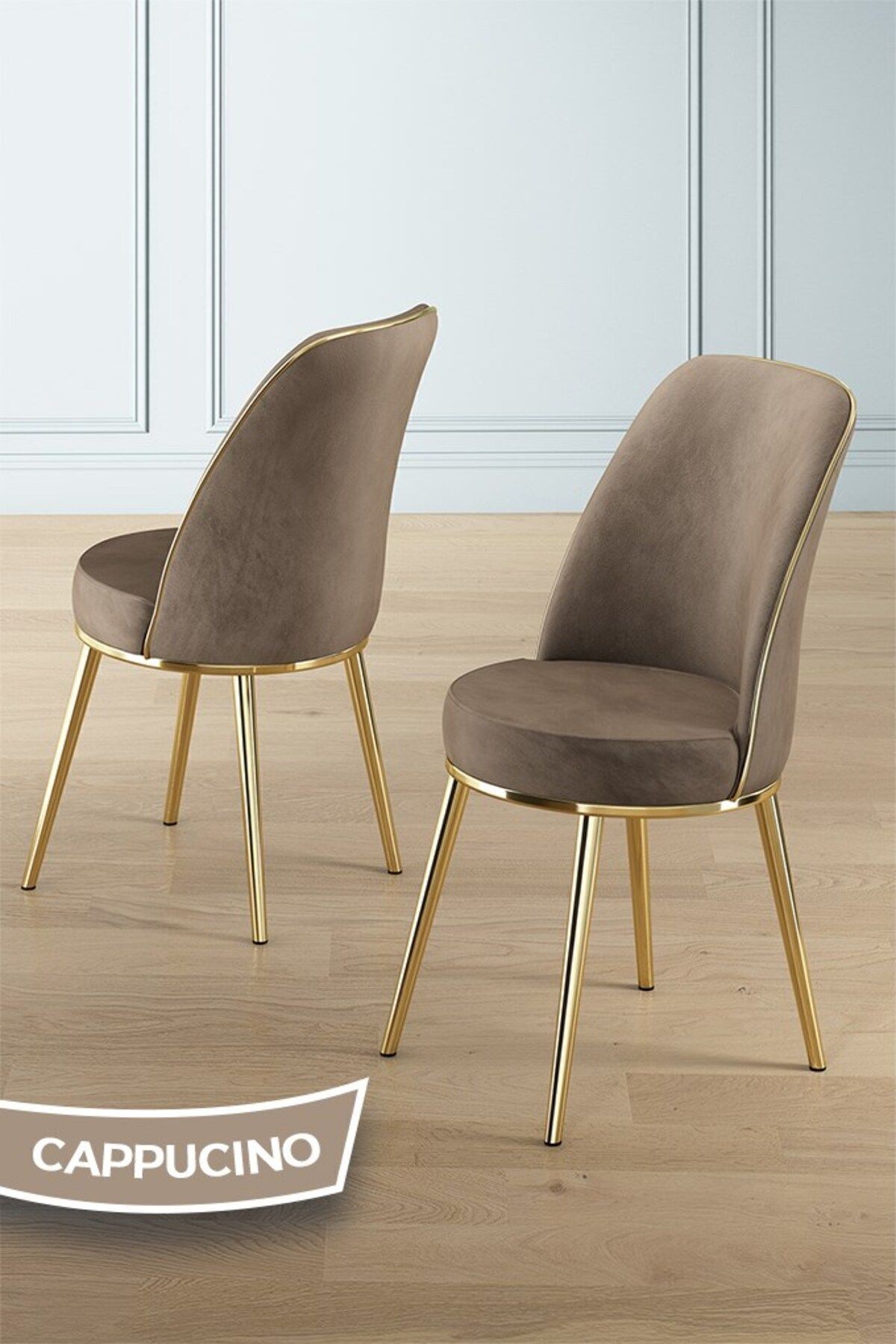 Lai Serisi 90x168 Lak Panel Beyaz Mermer Desen Masa ve 6 Sandalye Gold Kaplama Ayak