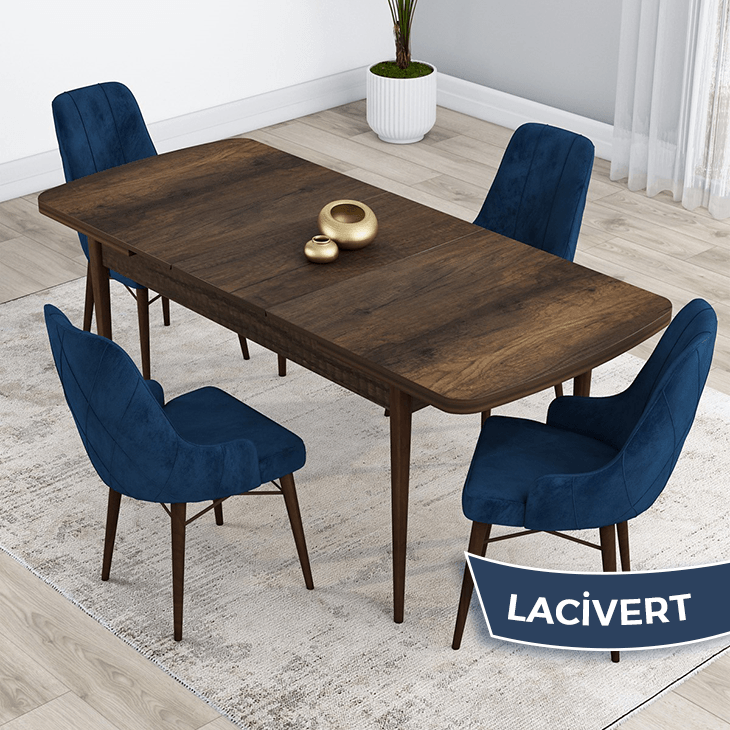 Sandalye Lacivert Masa Barok Ahşap Desen