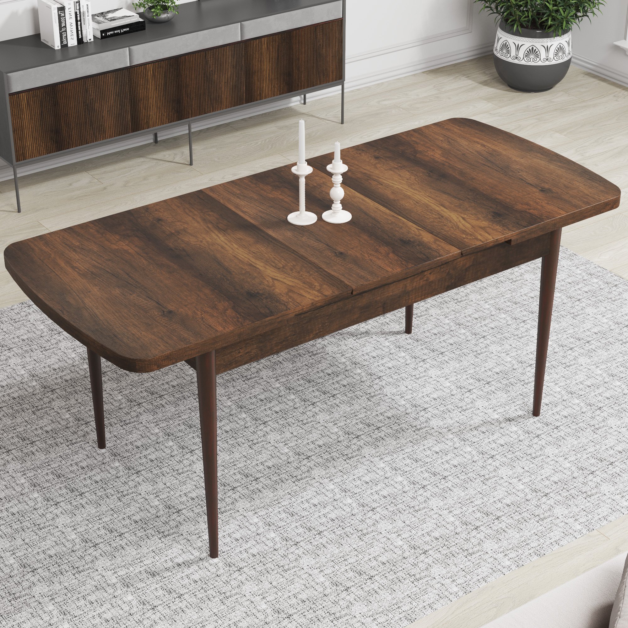 Rio Serisi 80x132 Mdf Açılabilir Barok Ahşap Desen Masa Takımı Ve 6 Sandalye