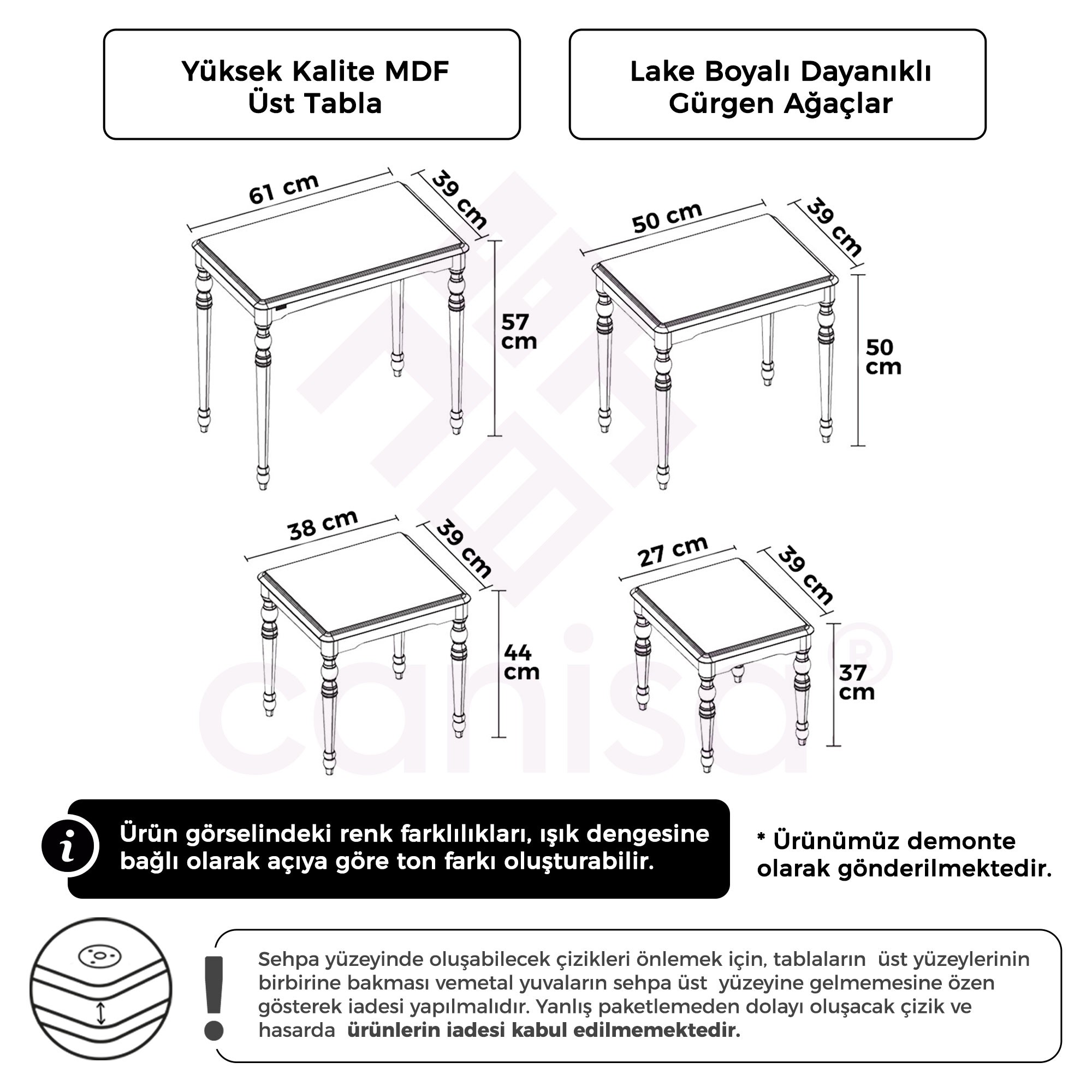 Saray Serisi MDF 4'lü Zigon Sehpa Takımı