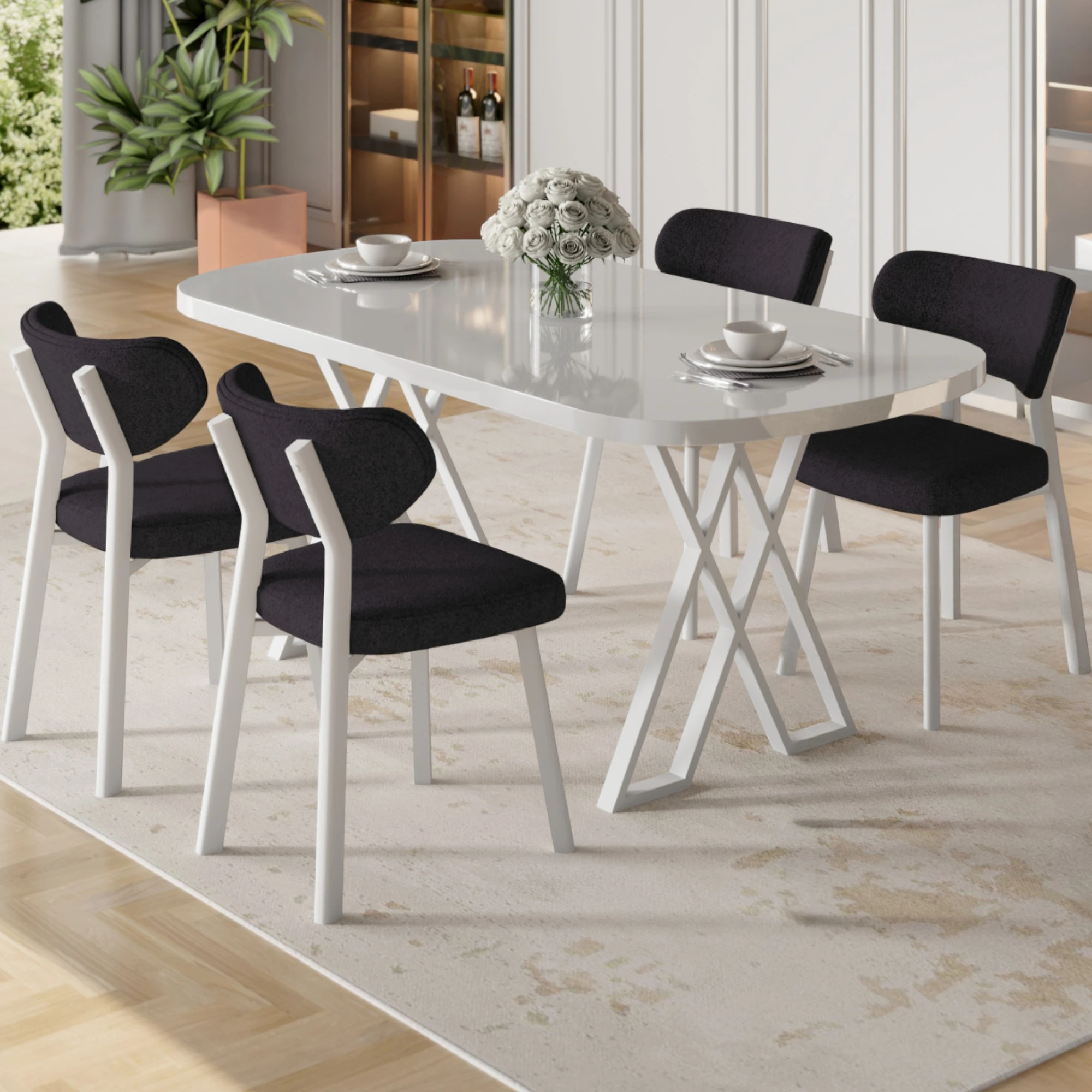 Antrasit Sandalye Beyaz Masa