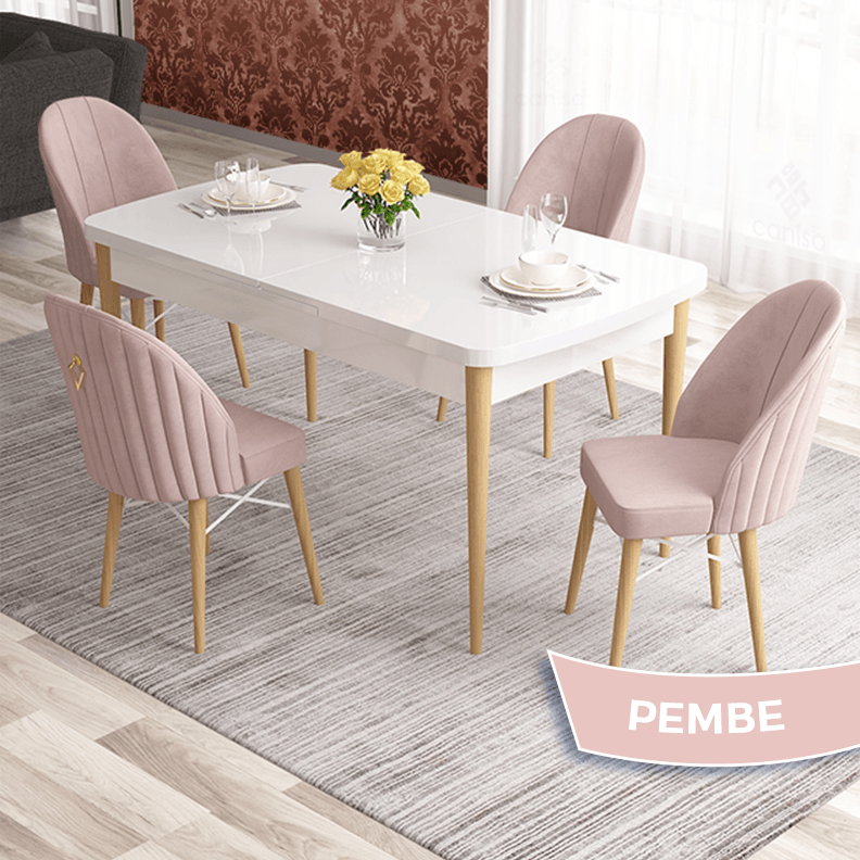 Beyaz Masa Pembe Renk Sandalye