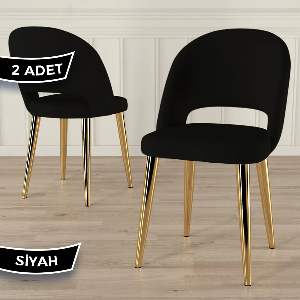 Pane Serisi 2 Adet Mutfak Sandalyesi Babyface Kumaş Gold Kaplama Ayak