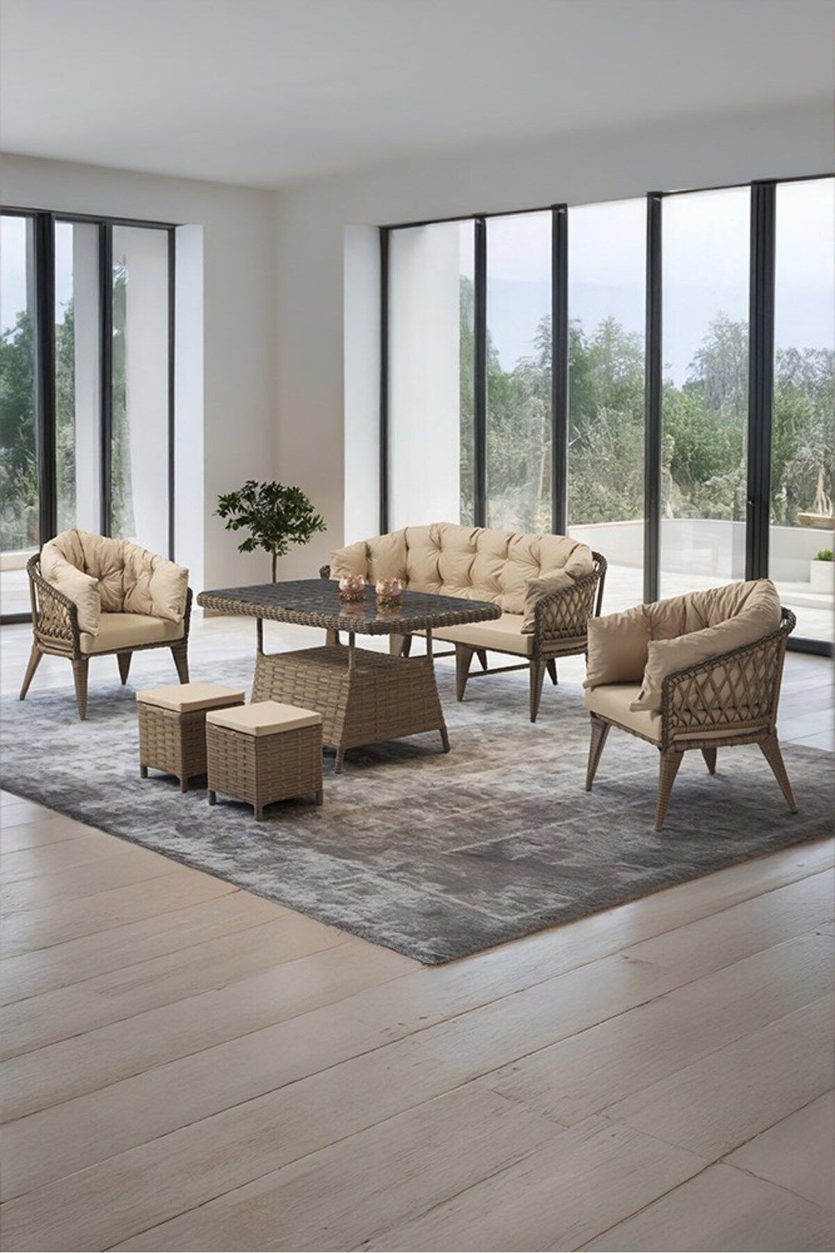 kahverengi rattan krem kumaş