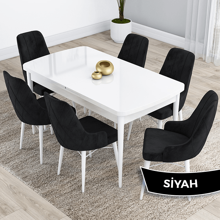 beyaz masa sandalye siyah