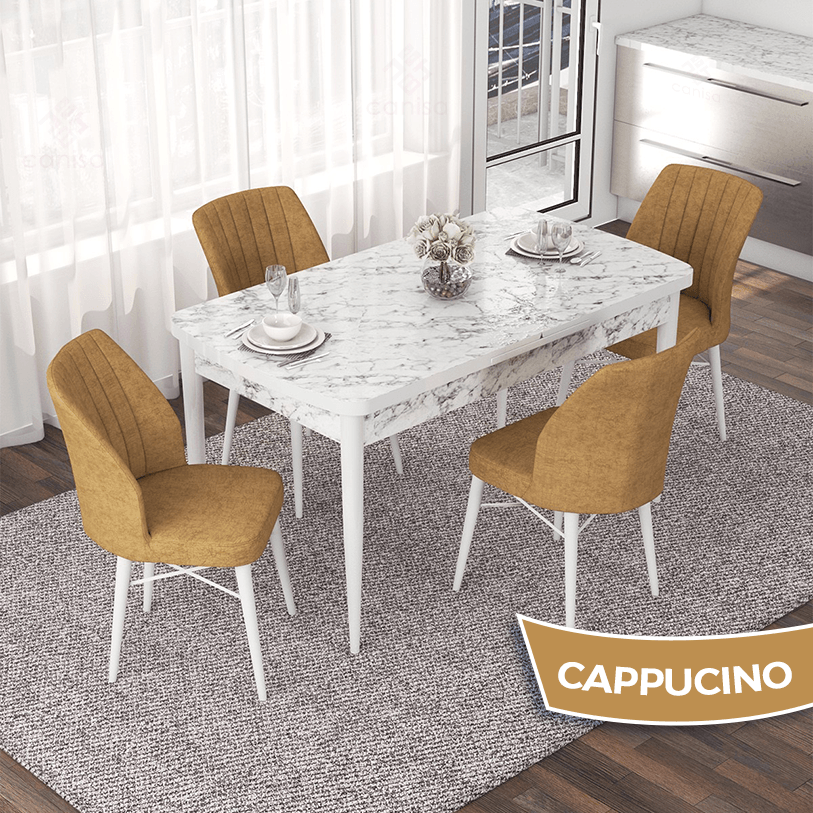 masa beyaz mermer desen sandalye cappucino