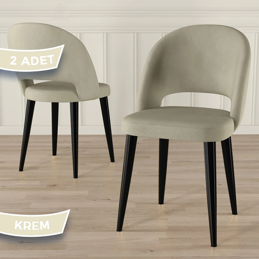 Pane Serisi 2 Adet Mutfak Sandalyesi Babyface Kumaş Siyah Ayak