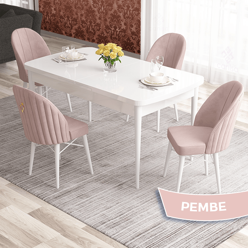 pembe Sandalye Beyaz Masa