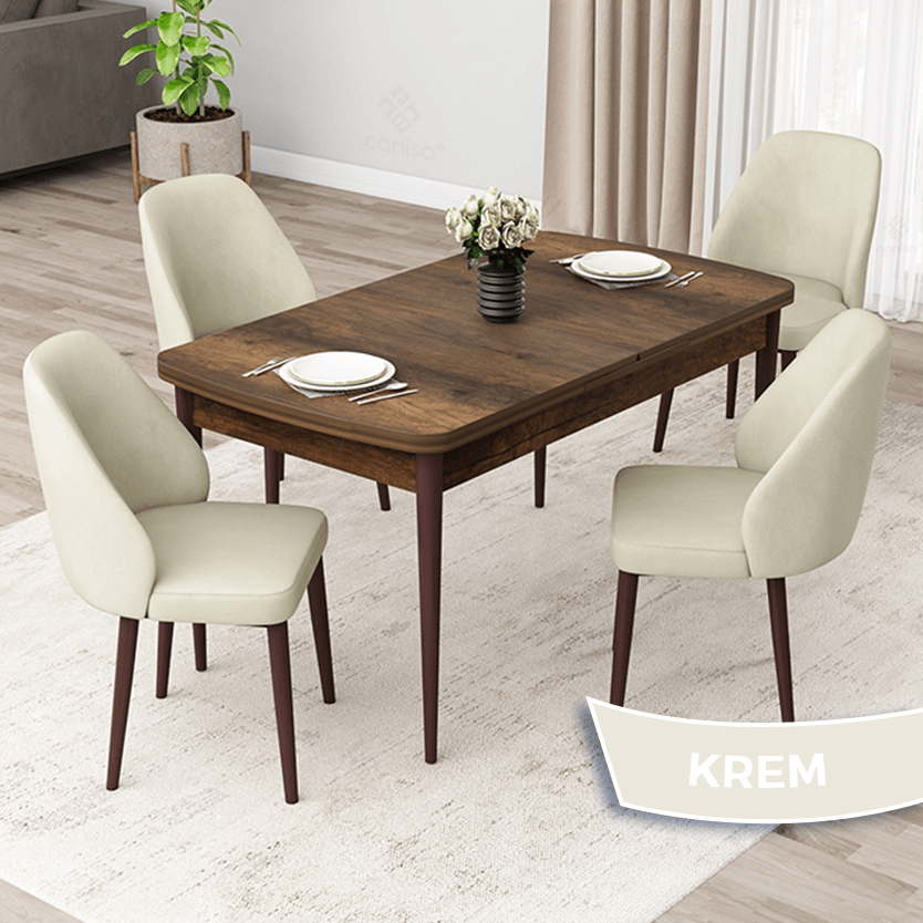 masa barok ahşap desen sandalyeler krem
