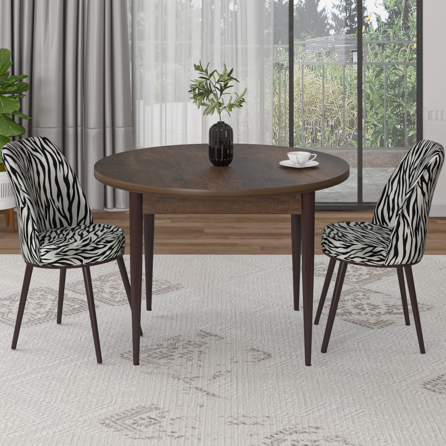 masa barok ahşap desen sandalyeler zebra desen