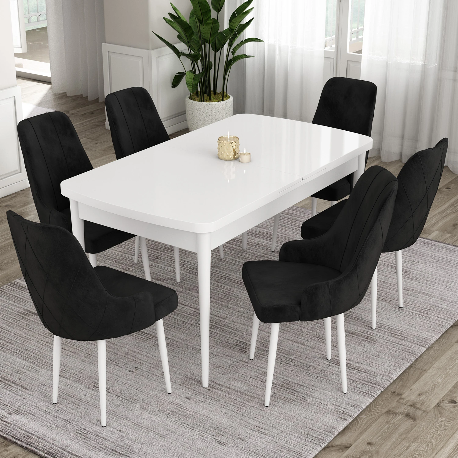 Beyaz Masa sandalye siyah