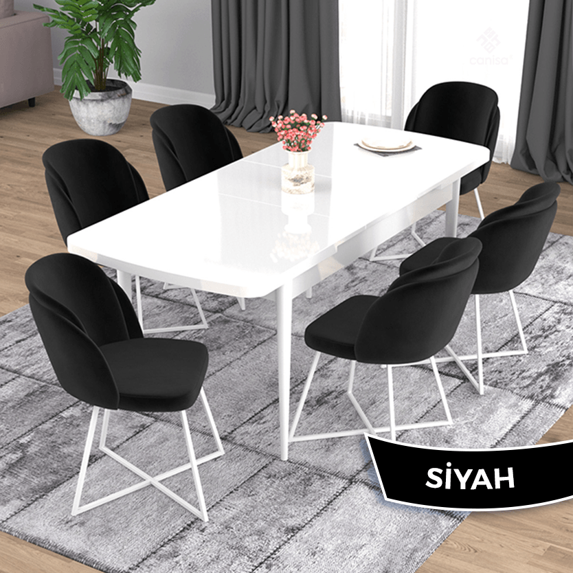 Oga Serisi 80x132 Açılabilir Beyaz Masa Takımı Ve 6 Sandalye