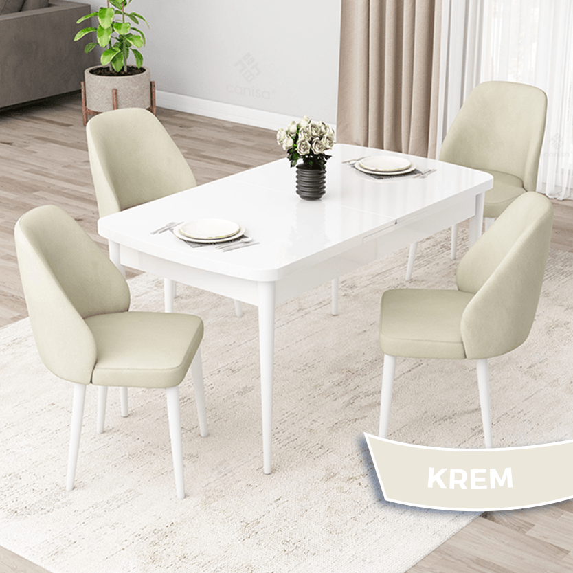 beyaz masa sandalye krem