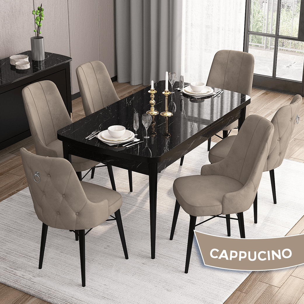 Cappucino Sandalye Siyah Mermer Desen Masa