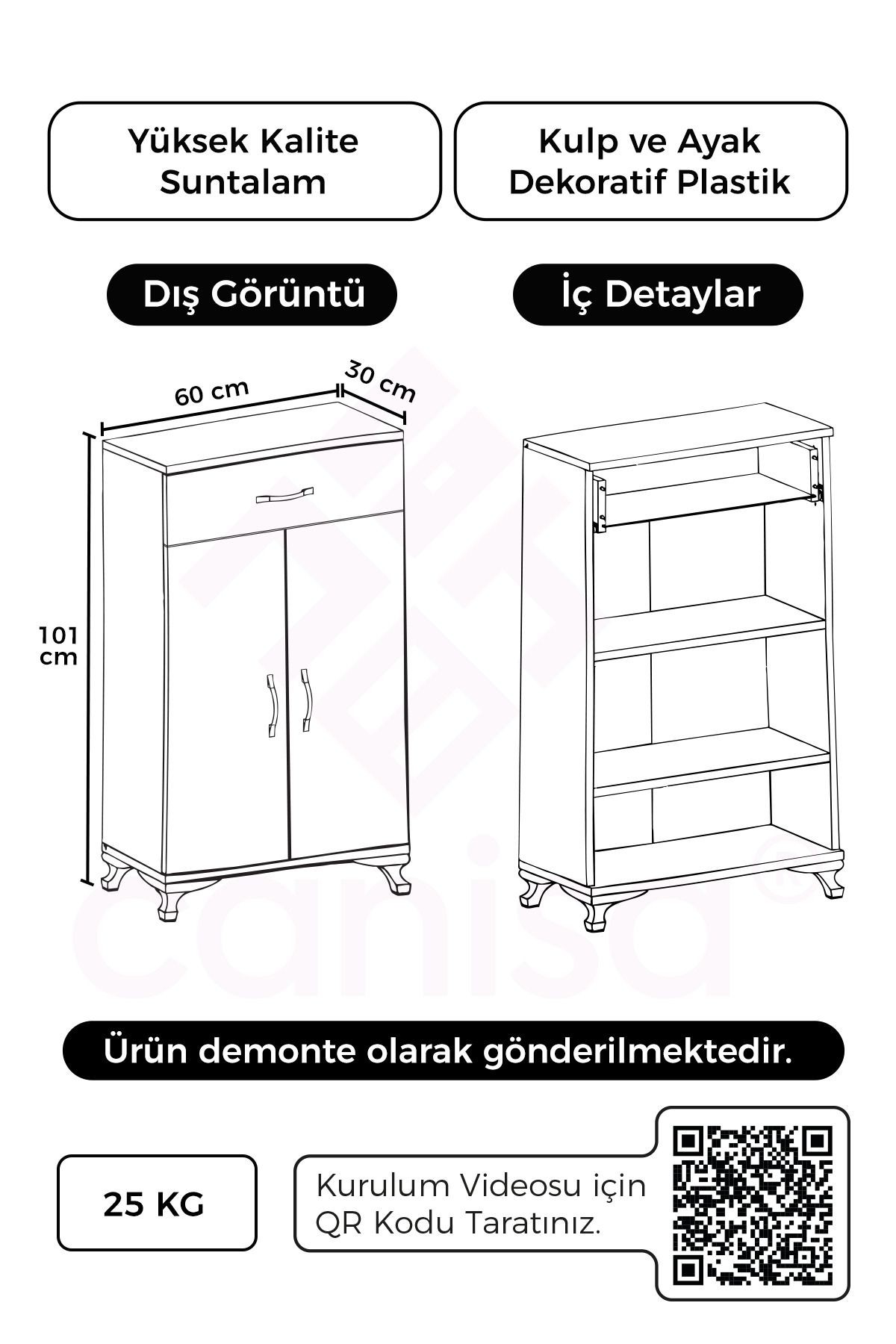 Matex Beyaz Çok Amaçlı Çekmeceli Siyah Dekoratif Kulplu Banyo Dolabı