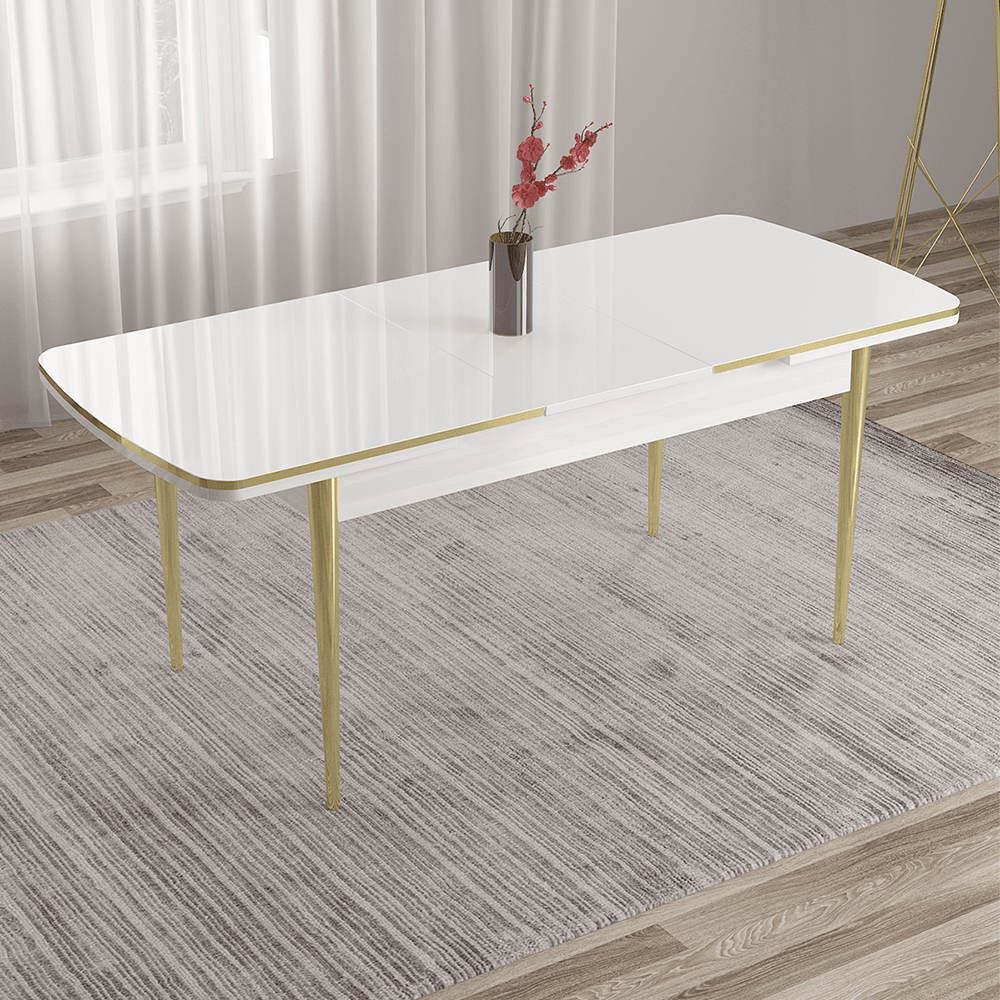 Pale Serisi 80x132 Açılabilir Beyaz Gold Detay Masa Takımı ve 6 Sandalye