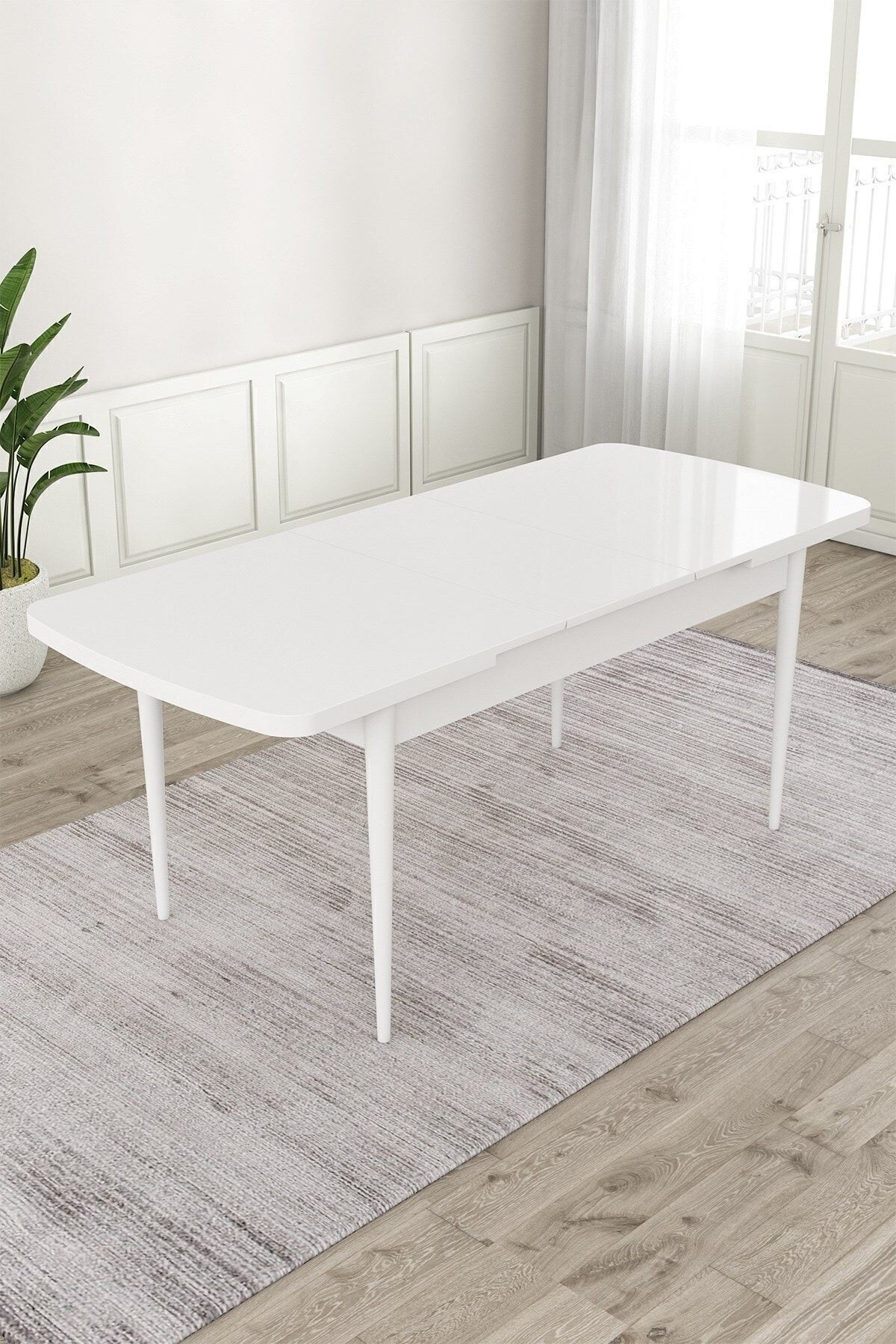 Mun Serisi 80x132 Açılabilir Mdf Beyaz Masa Takımı Ve 6 Sandalye