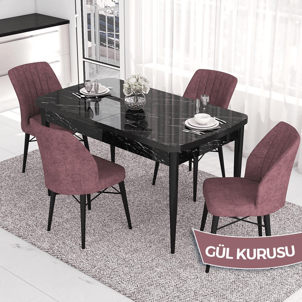 masa siyah mermer desen sandalyeler gülkurusuuu