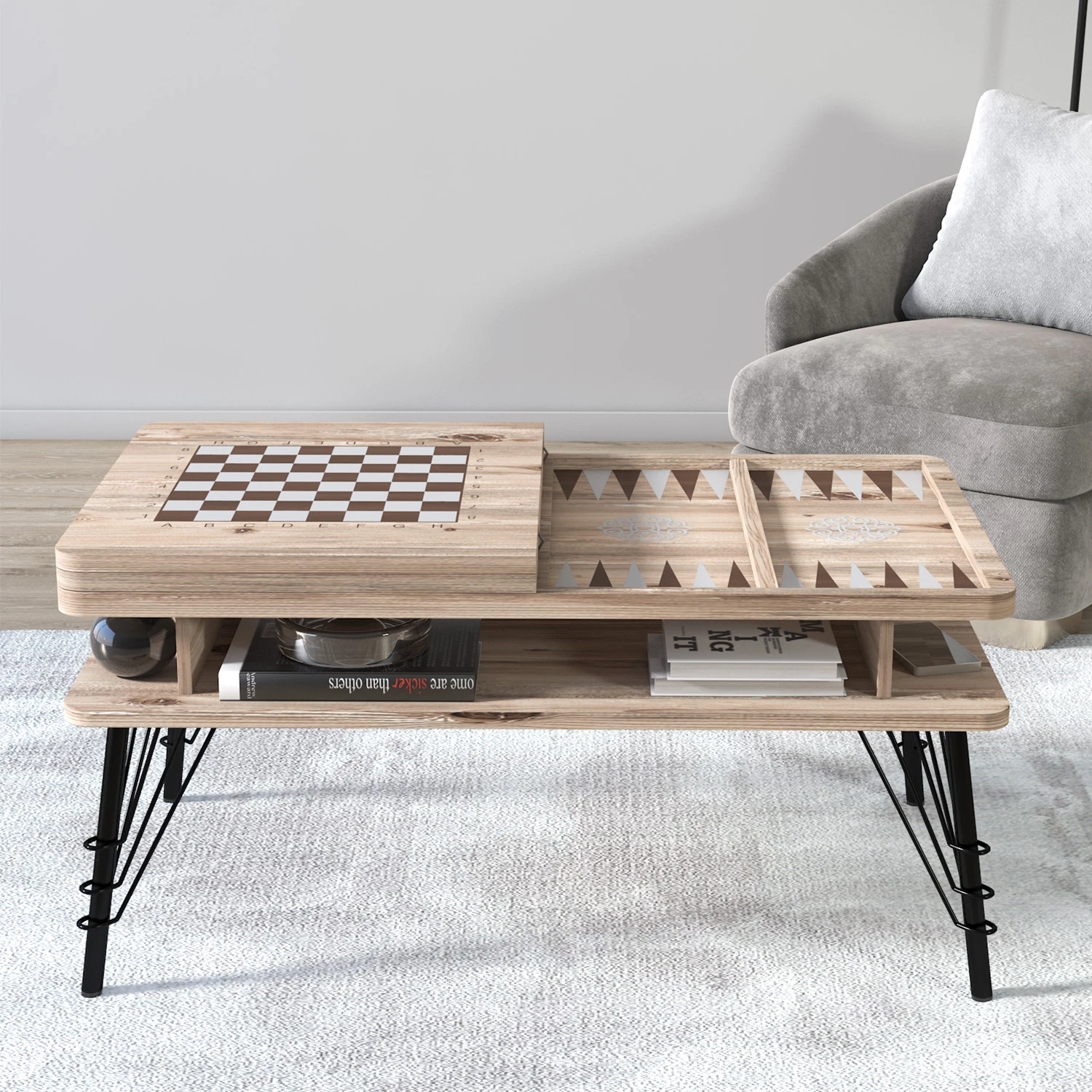 Kaisa Serisi MDF Açılabilir Tavla ve Satranç Orta Sehpası