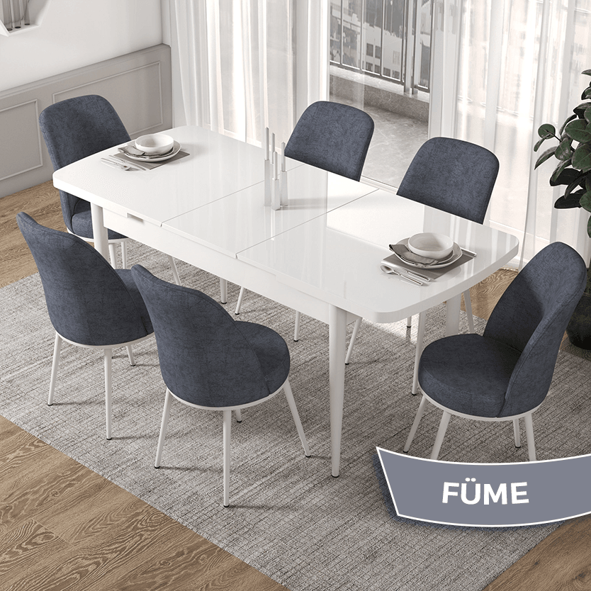 masa beyaz sandalyeler füme