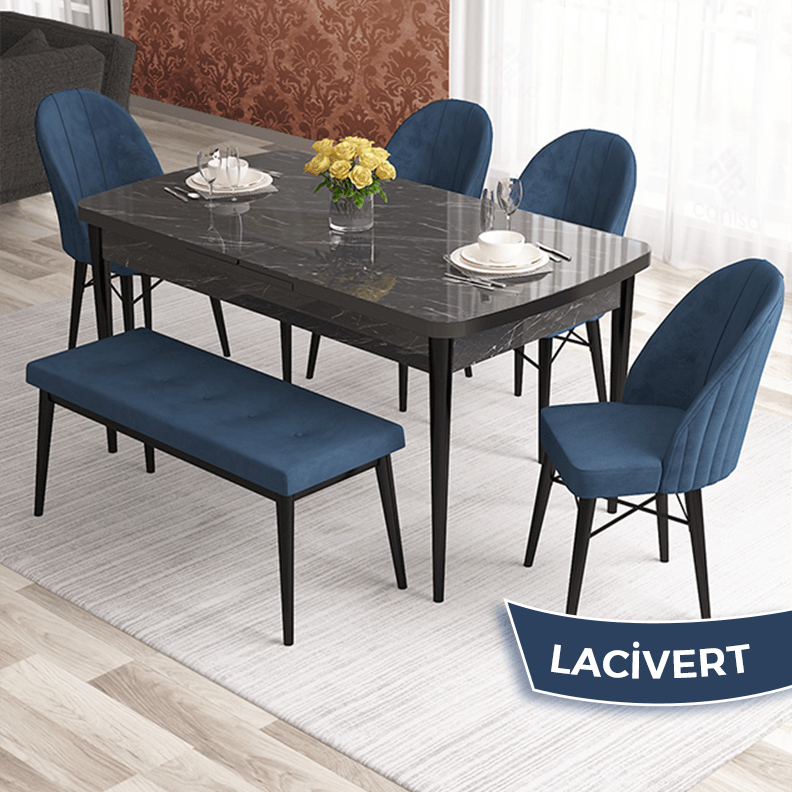 masa siyah mermer sandalye lacivert