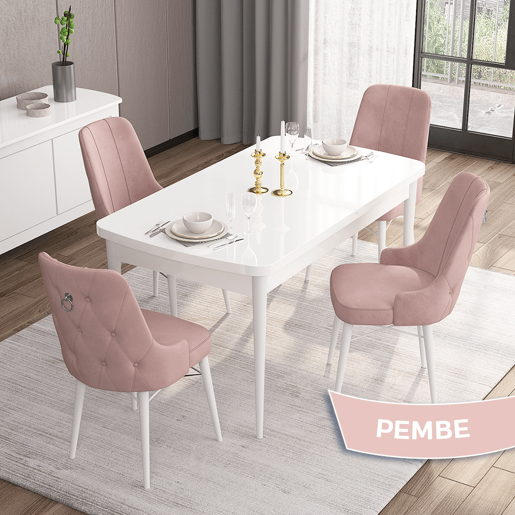 Sandalye Pembe Renk Masa Beyaz