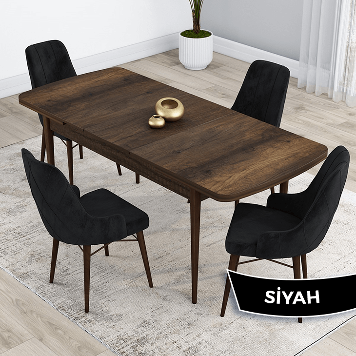 Sandalye Siyah Masa Barok Ahşap Desen