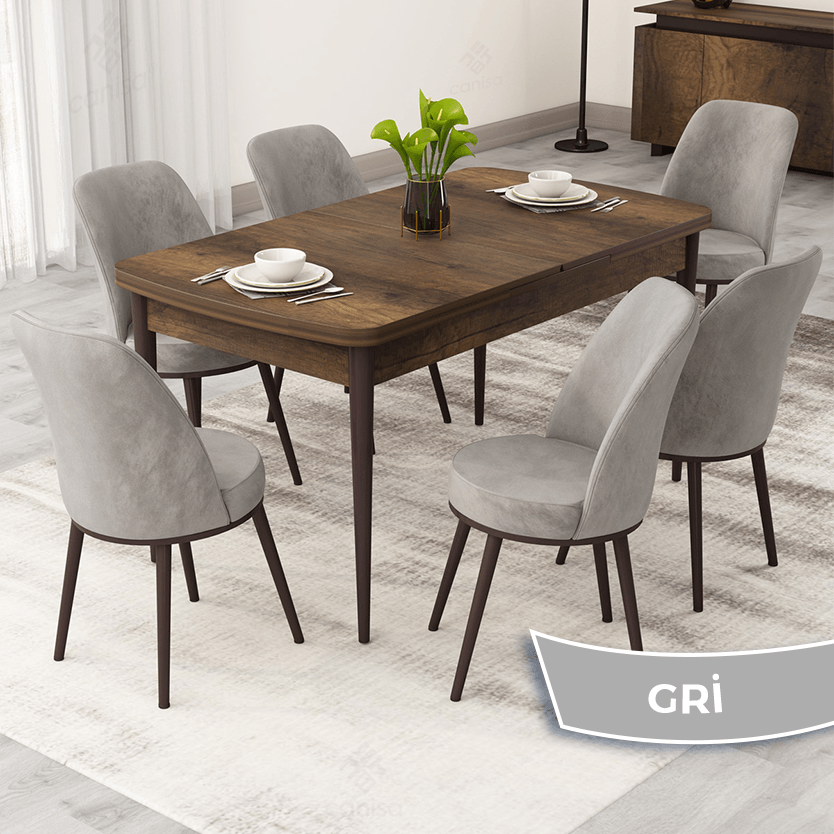 Masa Barok Ahşap Desen Sandalye Gri