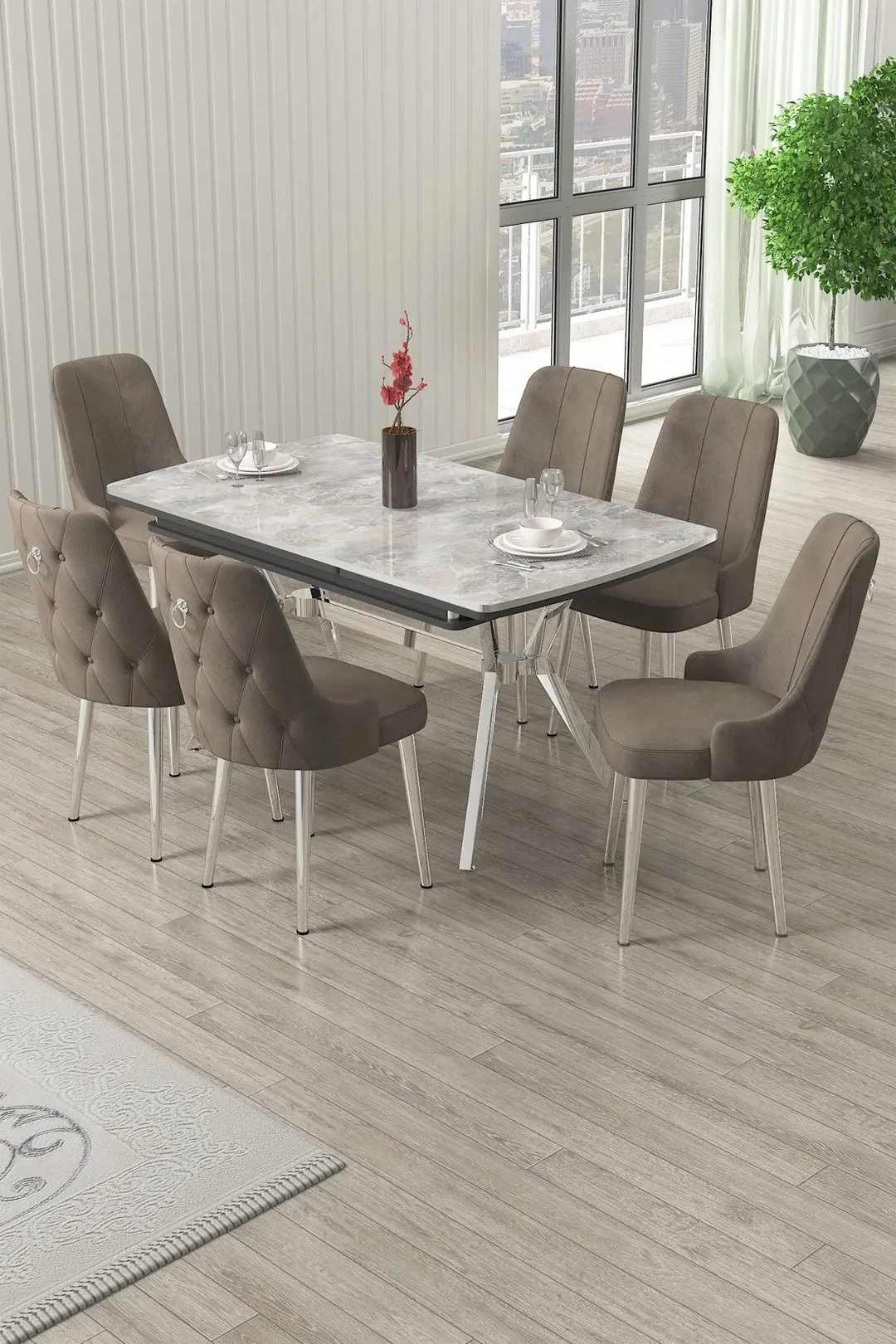 Nis Serisi 89x150 Açılabilir Lak Panel Rampla Gri Masa ve 6