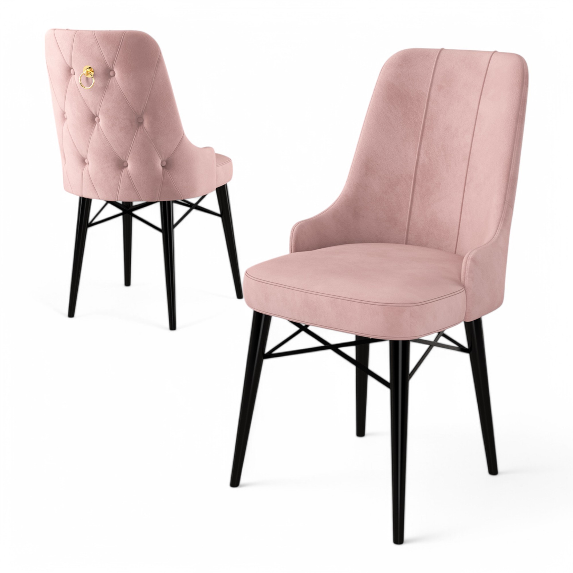 Pembe Renk Sandalye Siyah Ahşap Ayak