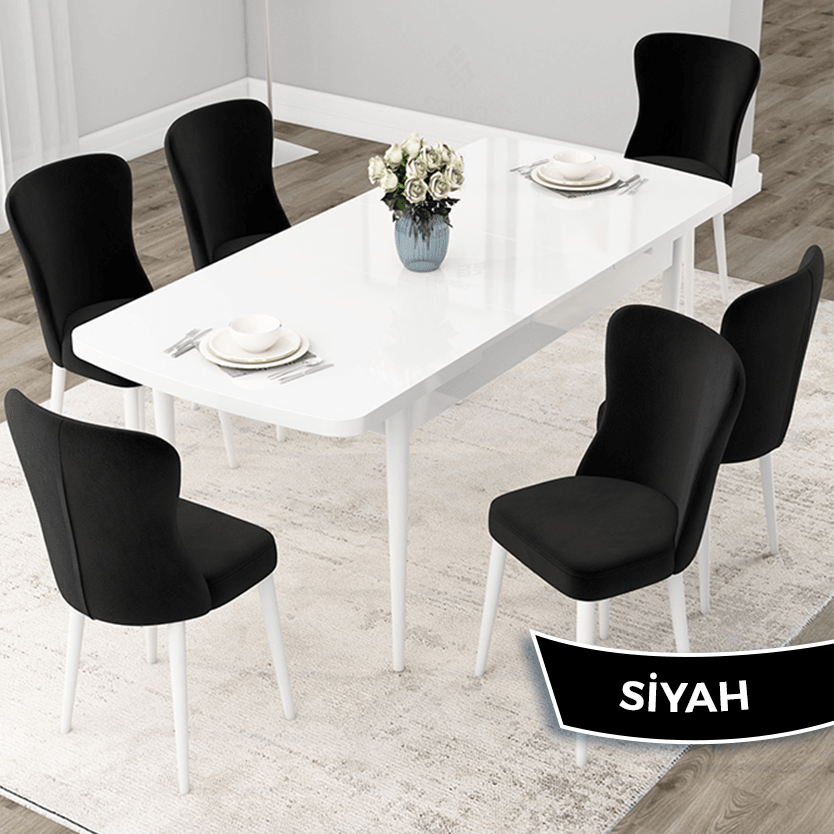 masa beyaz sandalyeler siyah