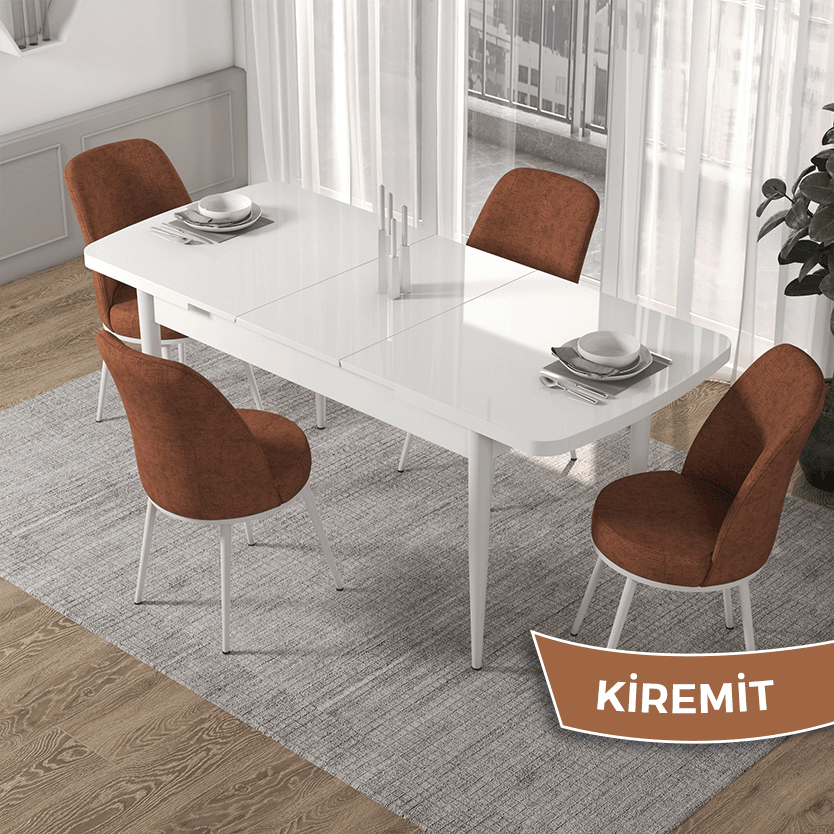 Kiremit Renk Sandalye Siyah Metal Ayak