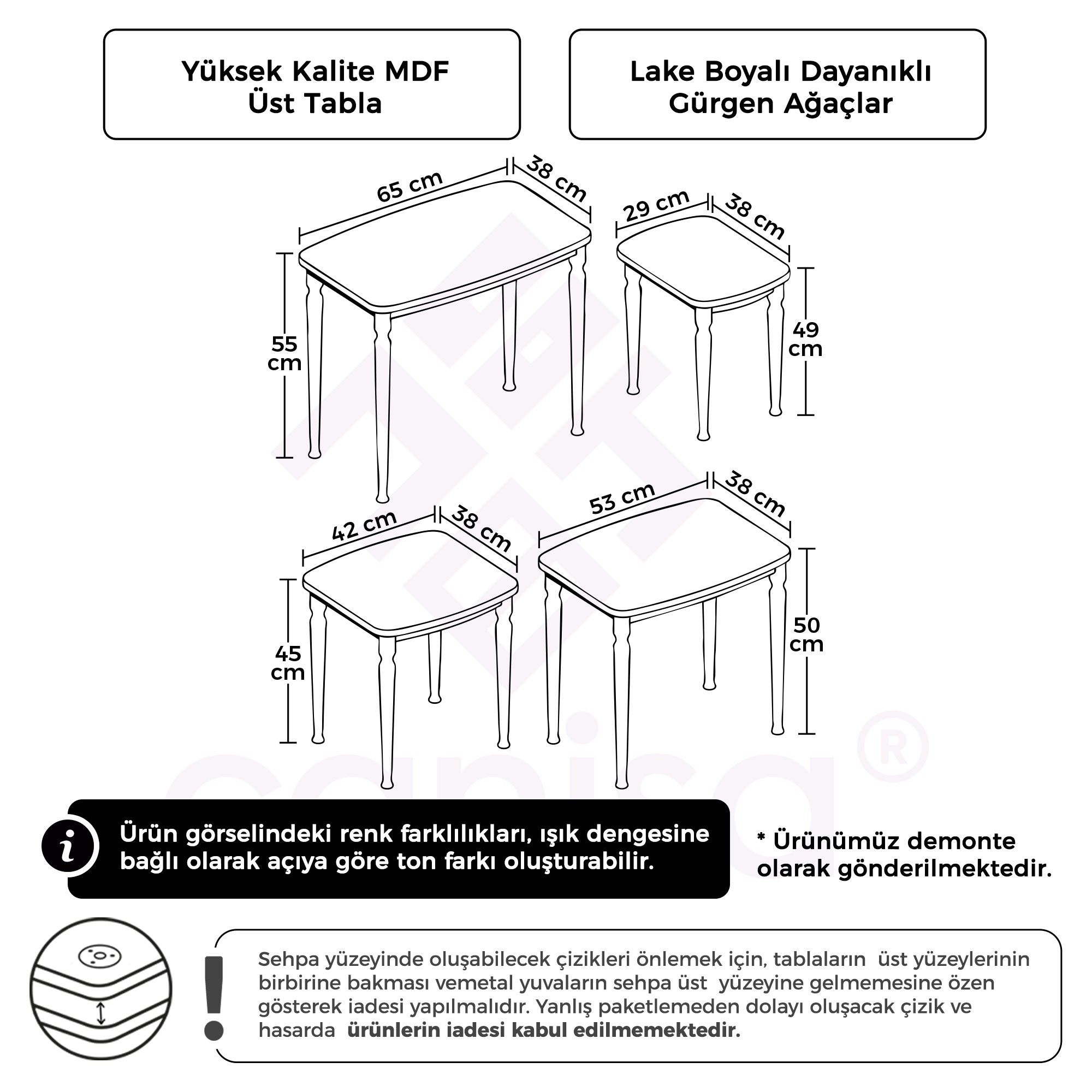 Tawe Serisi Ceviz Renk MDF 4'lü Zigon Sehpa Takımı
