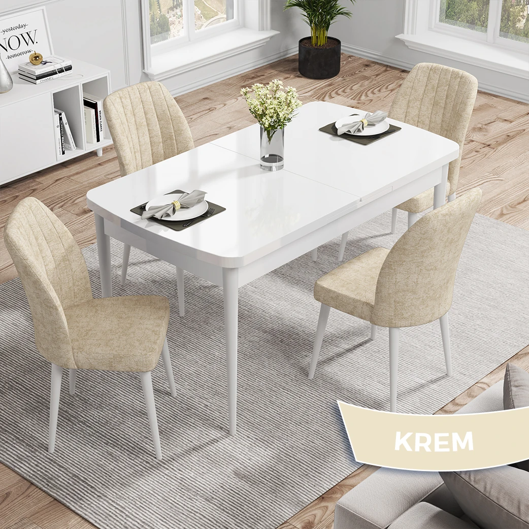 Beyaz Masa Krem Sandalye