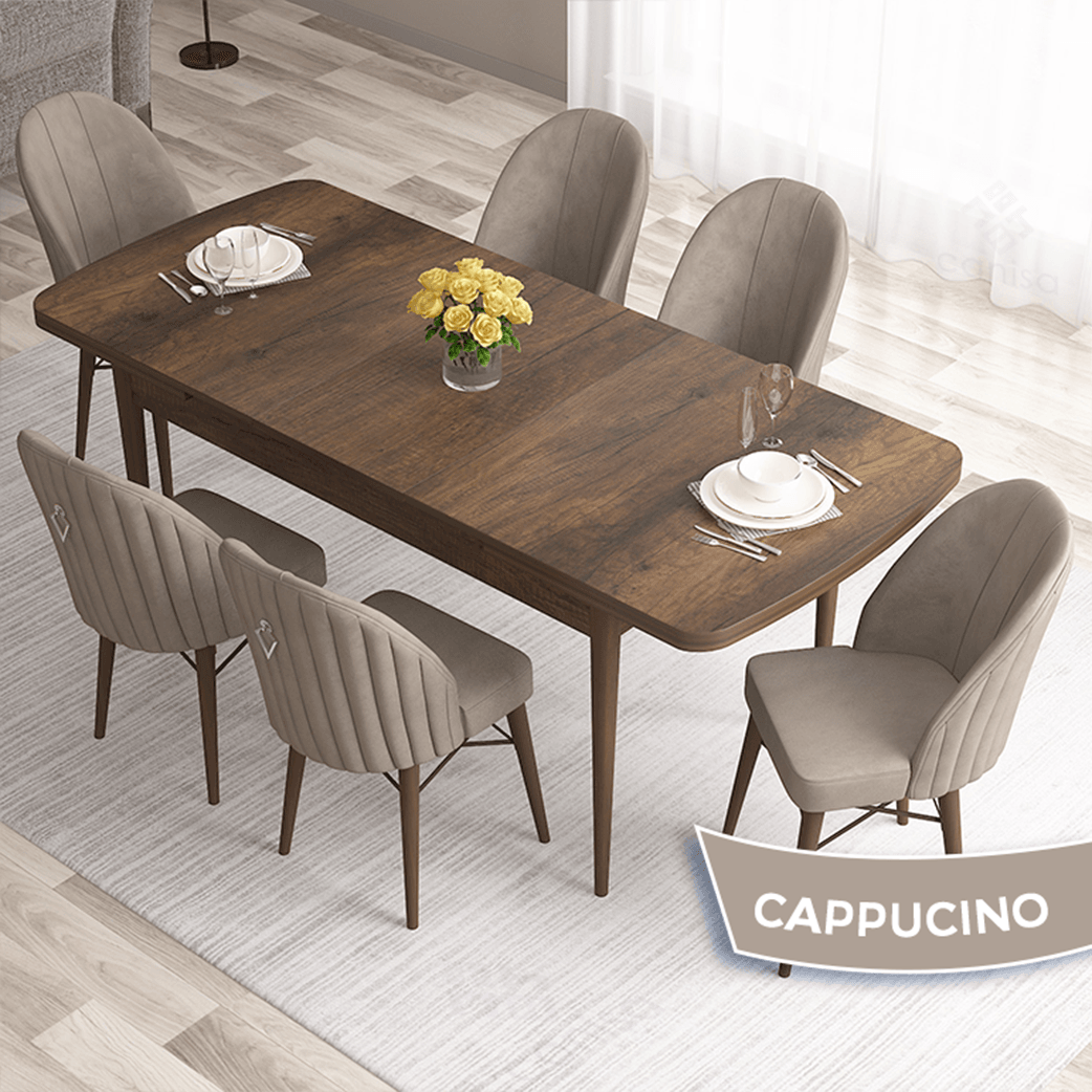 Masa Barok Ahşap Desen Sandalye Cappucino