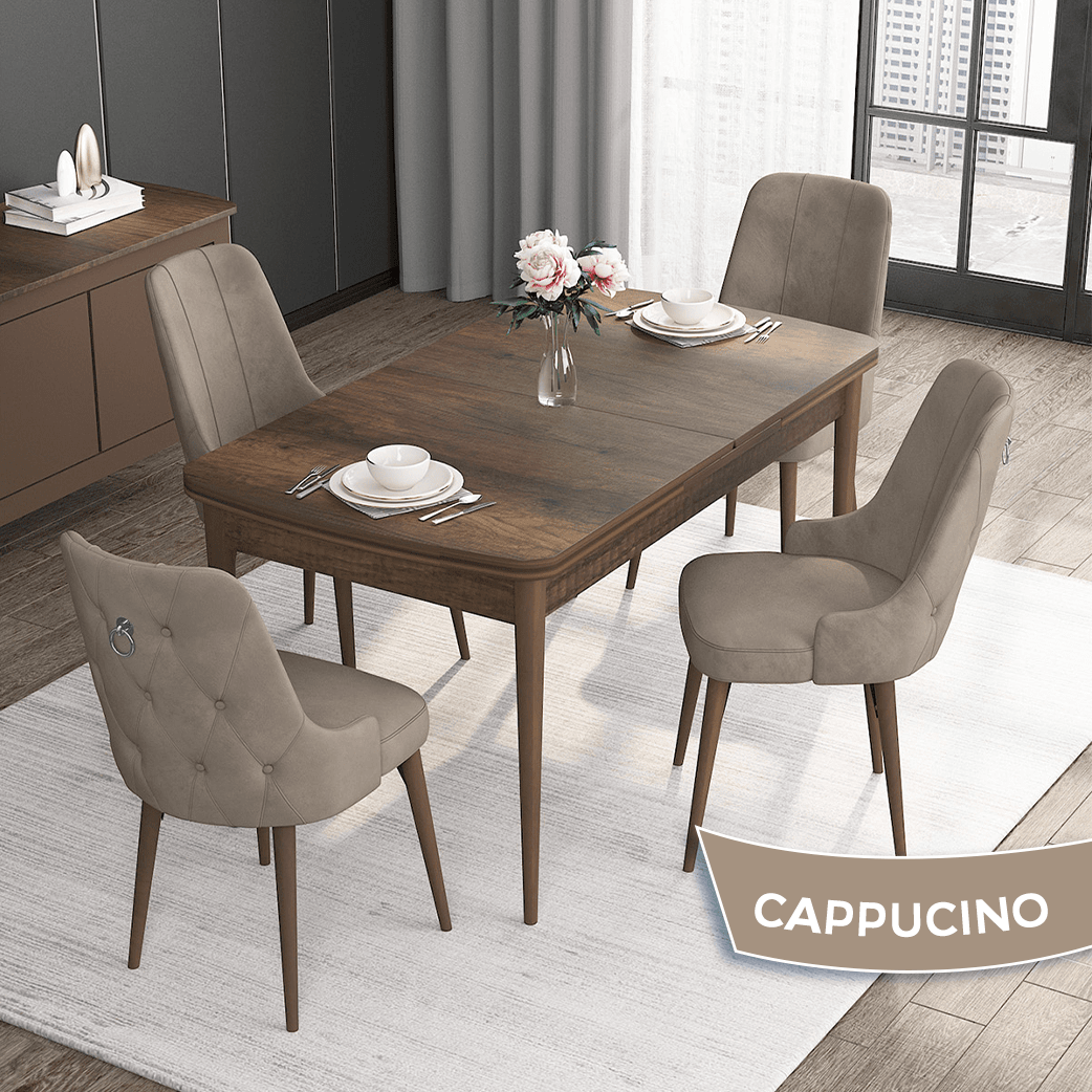 Masa Barok Ahşap Desen Sandalye Cappucino