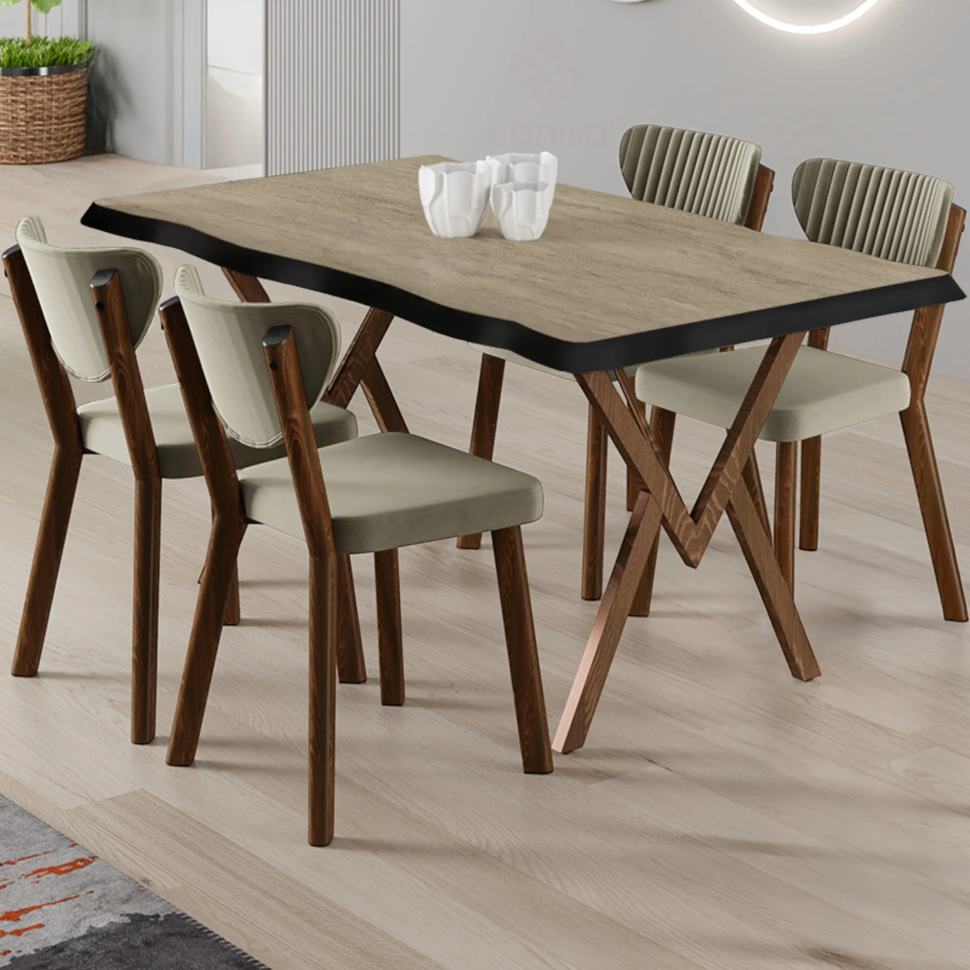 Traverten masa Krem Sandalye