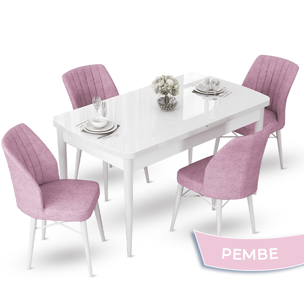 masa beyaz sandalyeler pembe
