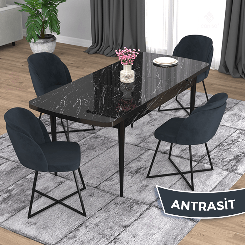 Sandalye Antrasit Siyah Mermer Desen Masa