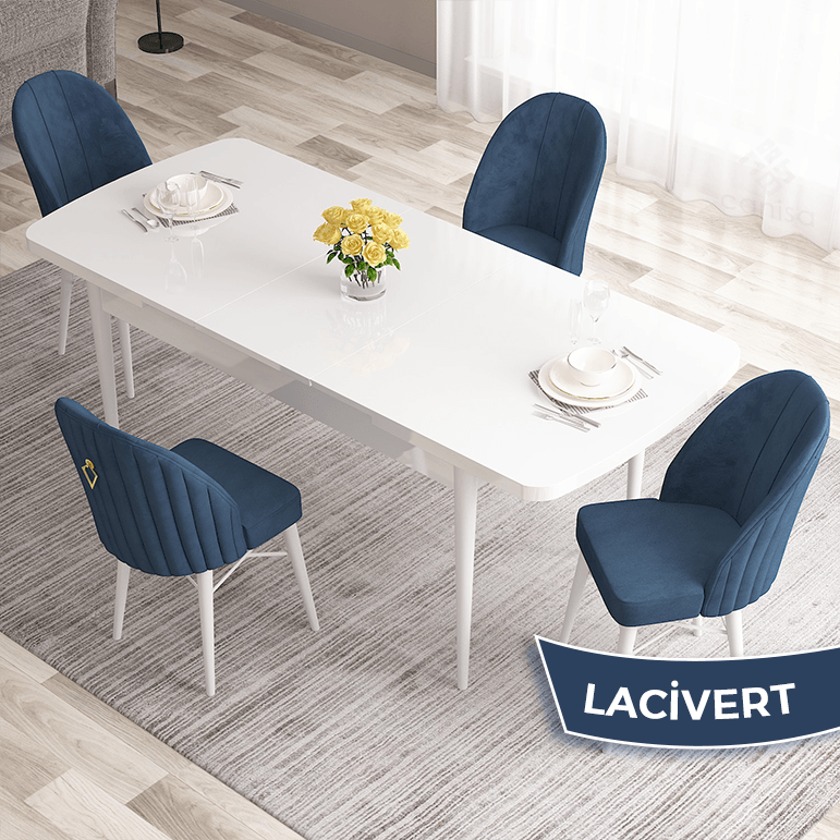 Lacivert Sandalye Beyaz Masa