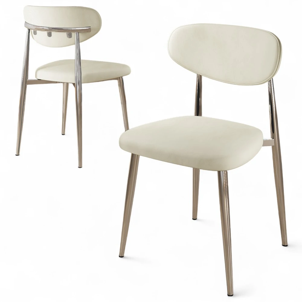 Krem Sandalye Krom Ayak