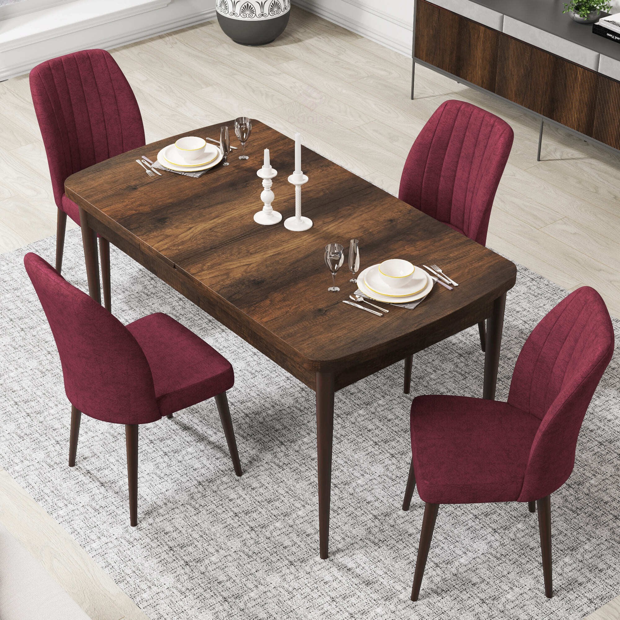 masa barok ahşap sandalye bordo