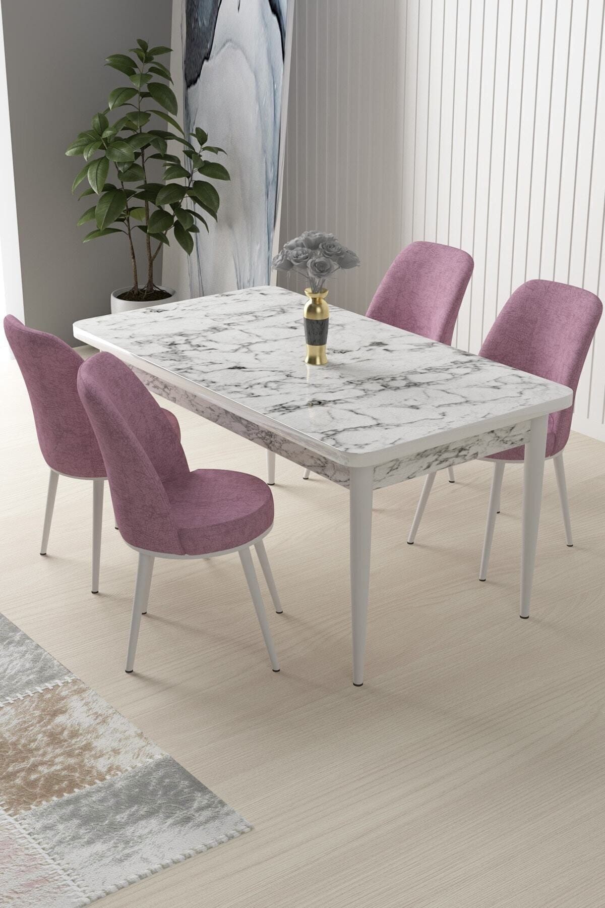 masa beyaz/sandalyeler pembe