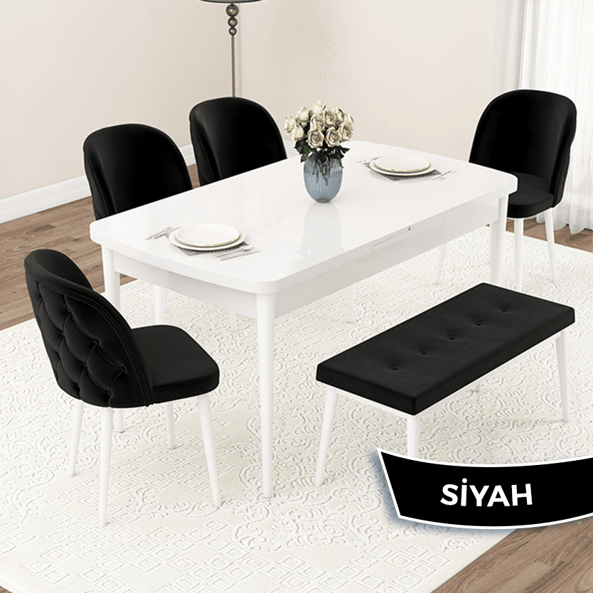 Masa Beyaz Sandalye Siyah Renk