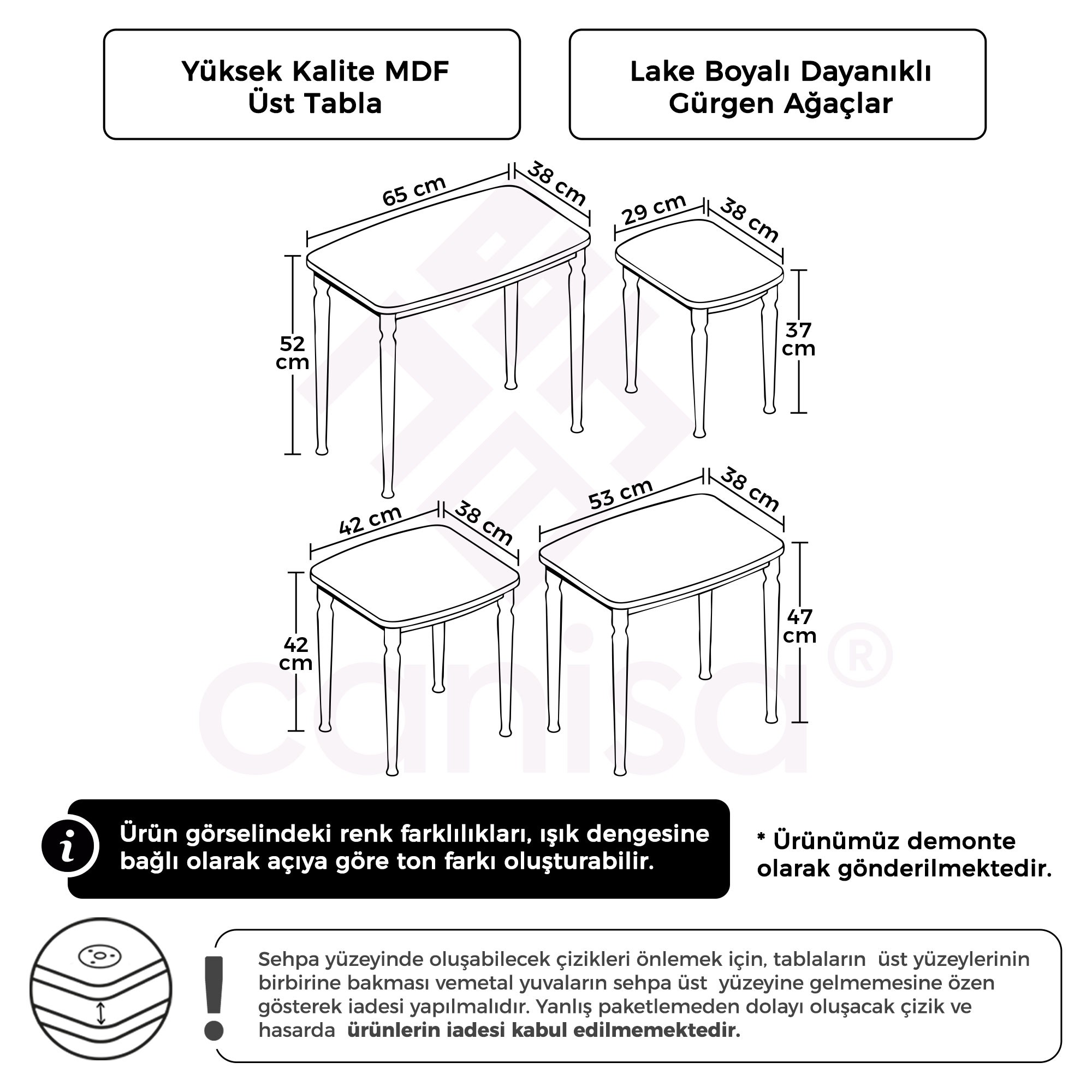 Tawe Serisi Ceviz Renk MDF 4'lü Zigon Sehpa Takımı