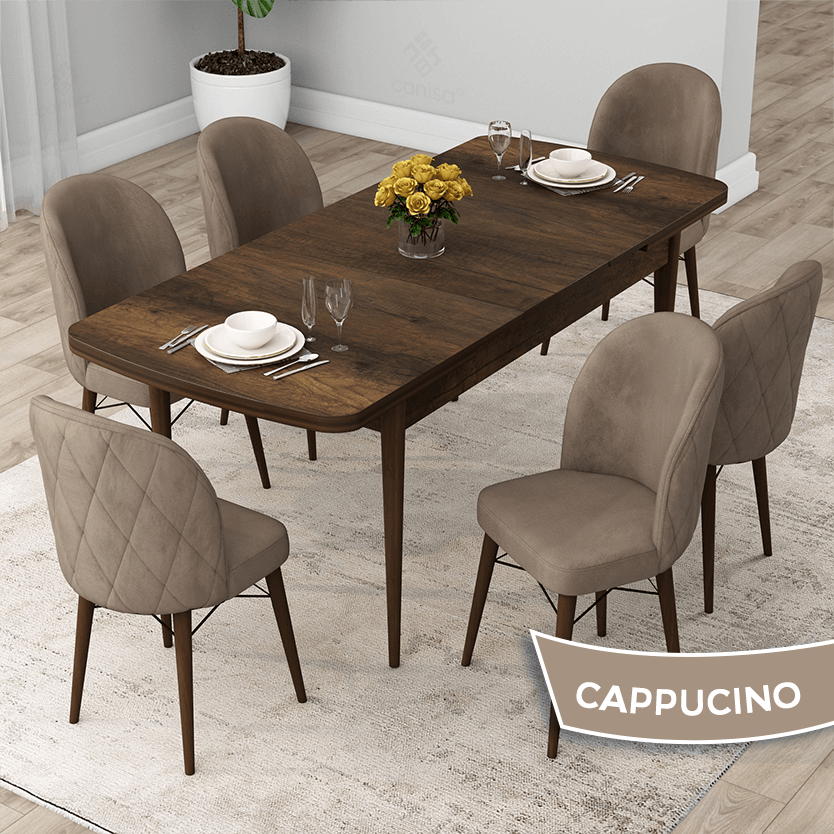 Masa Barok Ahşap Desen Sandalye Cappucino