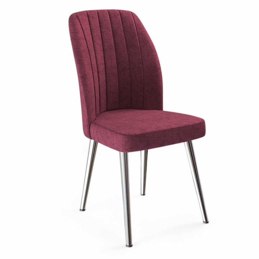 Bordo Renk Sandalye Kahverengi Metal Ayak