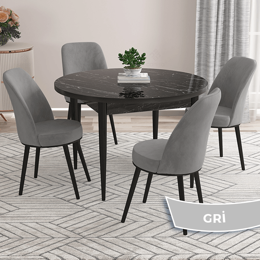Gri Sandalye barok ahşap desen masa